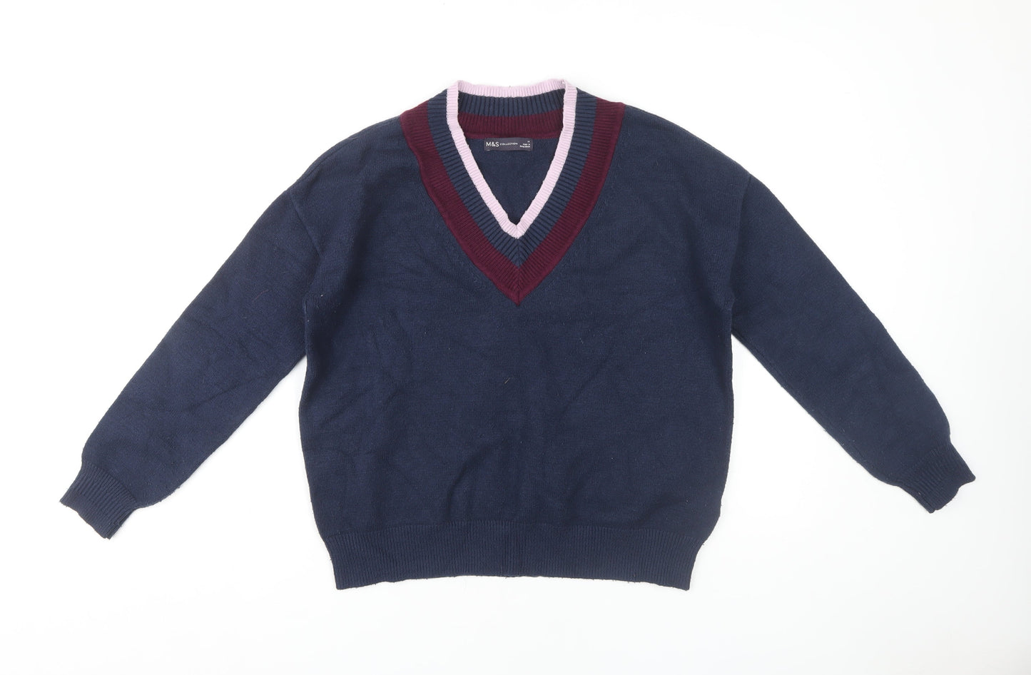 Marks and Spencer Women's Blue V-Neck Jumper M