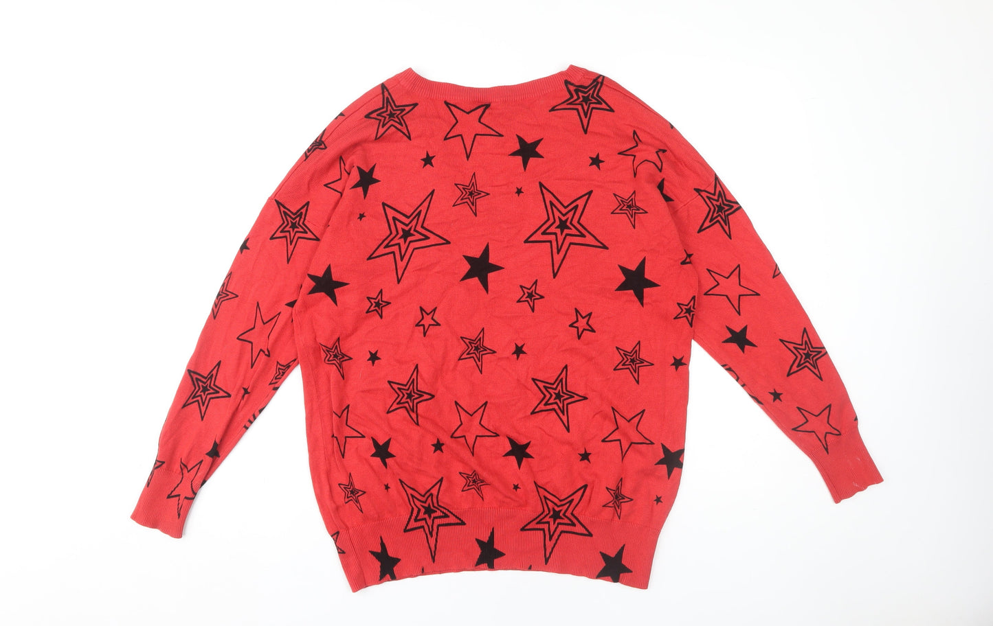 Capsule Women's Red Star Print V-Neck Pullover Jumper Size 16