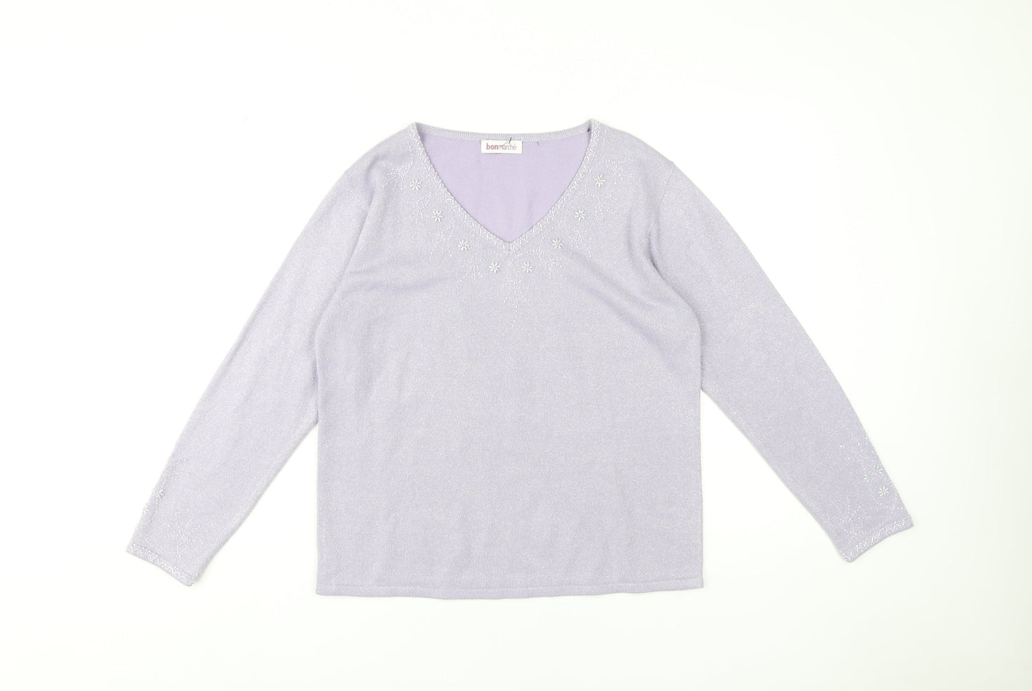 Bonmarché Women's Purple V-Neck Pullover Jumper S