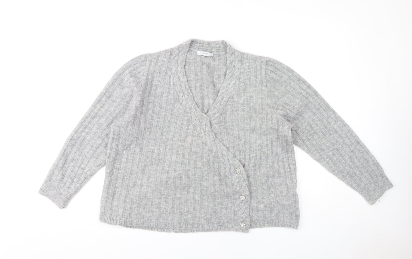 Next Women's Grey L V-Neck Cardigan - Casual & Cozy