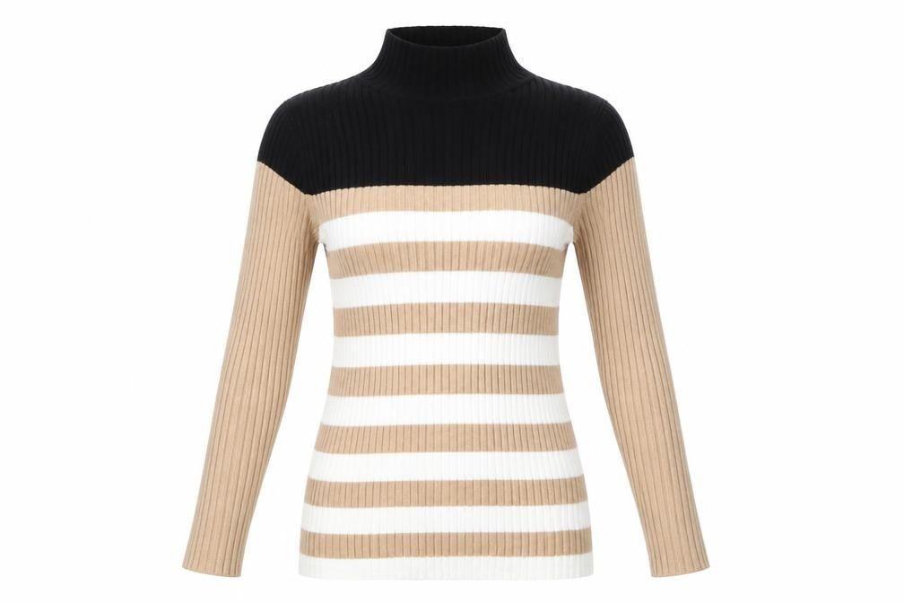Marks and Spencer Women's Beige Striped Pullover Jumper - Size 6
