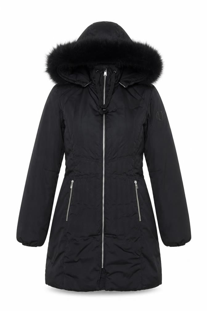 Laurèl Women's Black Puffer Jacket Size 8 Fur Trim