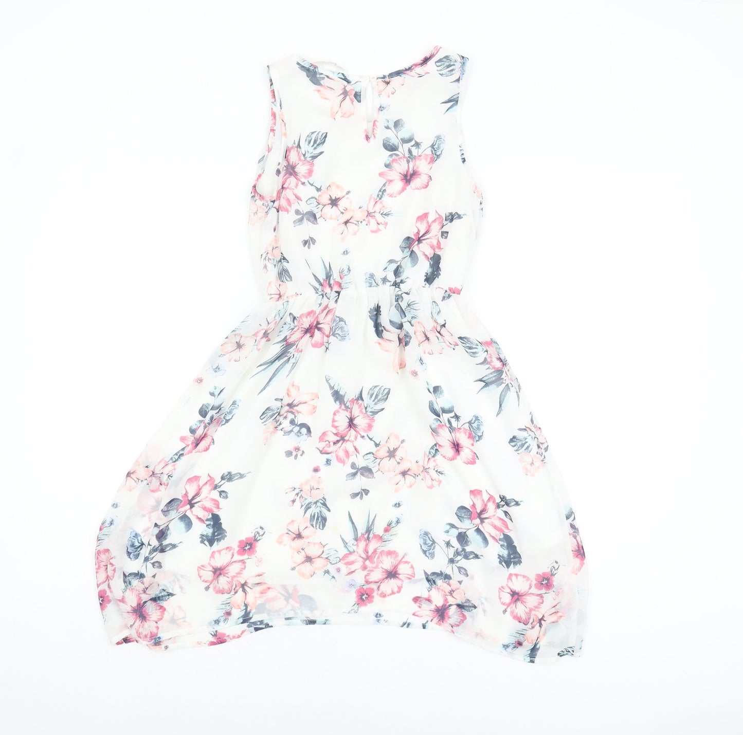 H&M Girls White Floral A-Line Dress 10-11 Years Knee Length