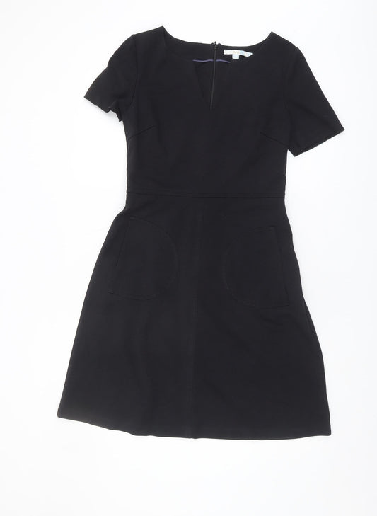 Boden Women's Black A-Line Dress, UK 12, Short Sleeve