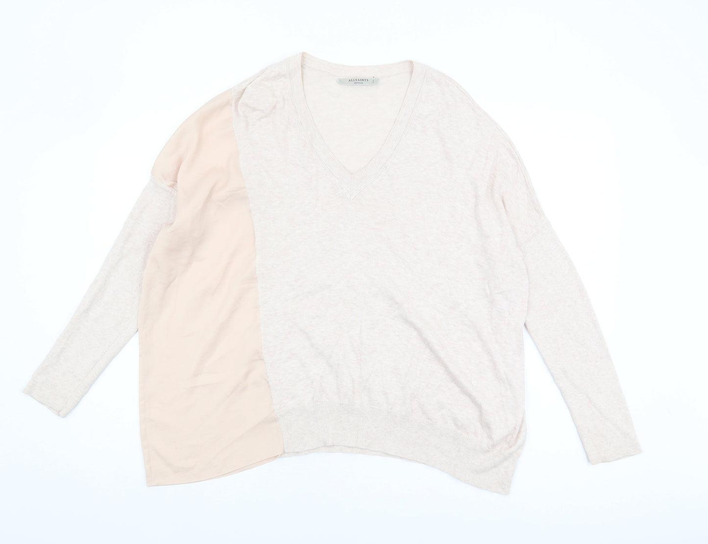 AllSaints Women's Beige V-Neck Pullover Jumper Size M