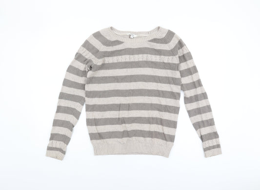 FatFace Women's Grey Striped Pullover Jumper Size 10