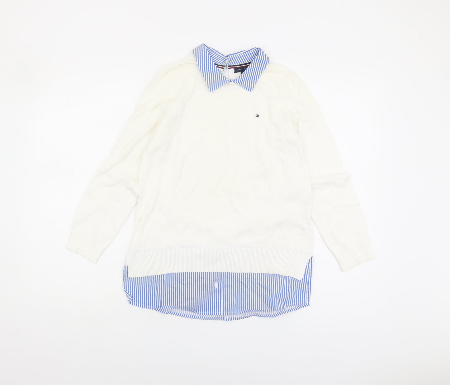 Tommy Hilfiger Women's White Collared Pullover Jumper XS