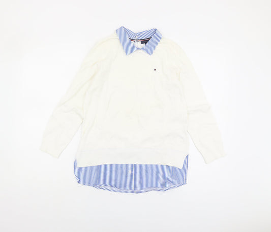 Tommy Hilfiger Women's White Collared Pullover Jumper XS