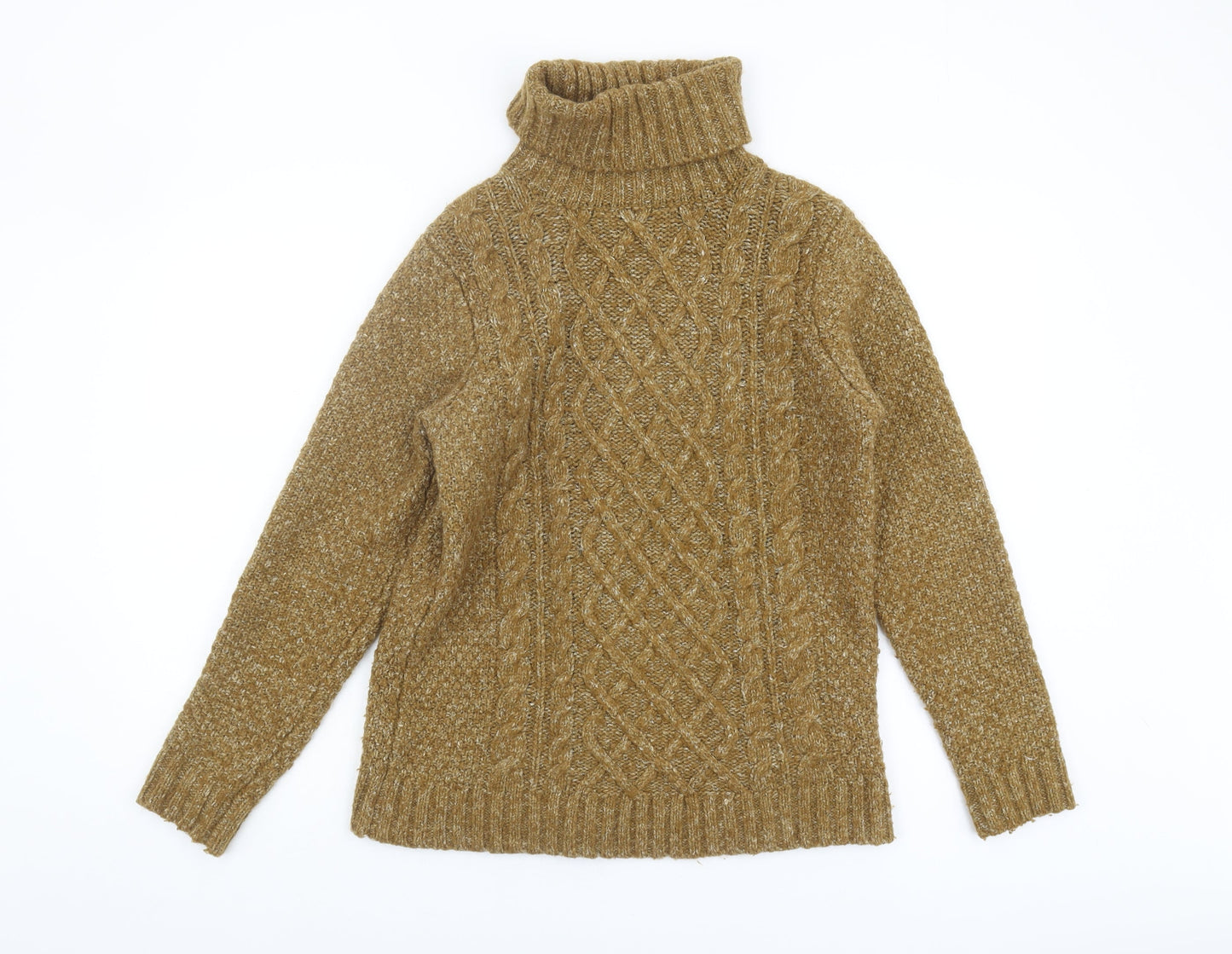 FatFace Women's Brown Roll Neck Cable Knit Jumper Size 8