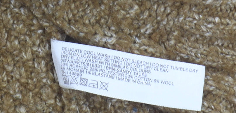 FatFace Women's Brown Roll Neck Cable Knit Jumper Size 8