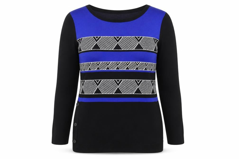 Front view of Principles Women’s Black Geometric jumper, size UK 16