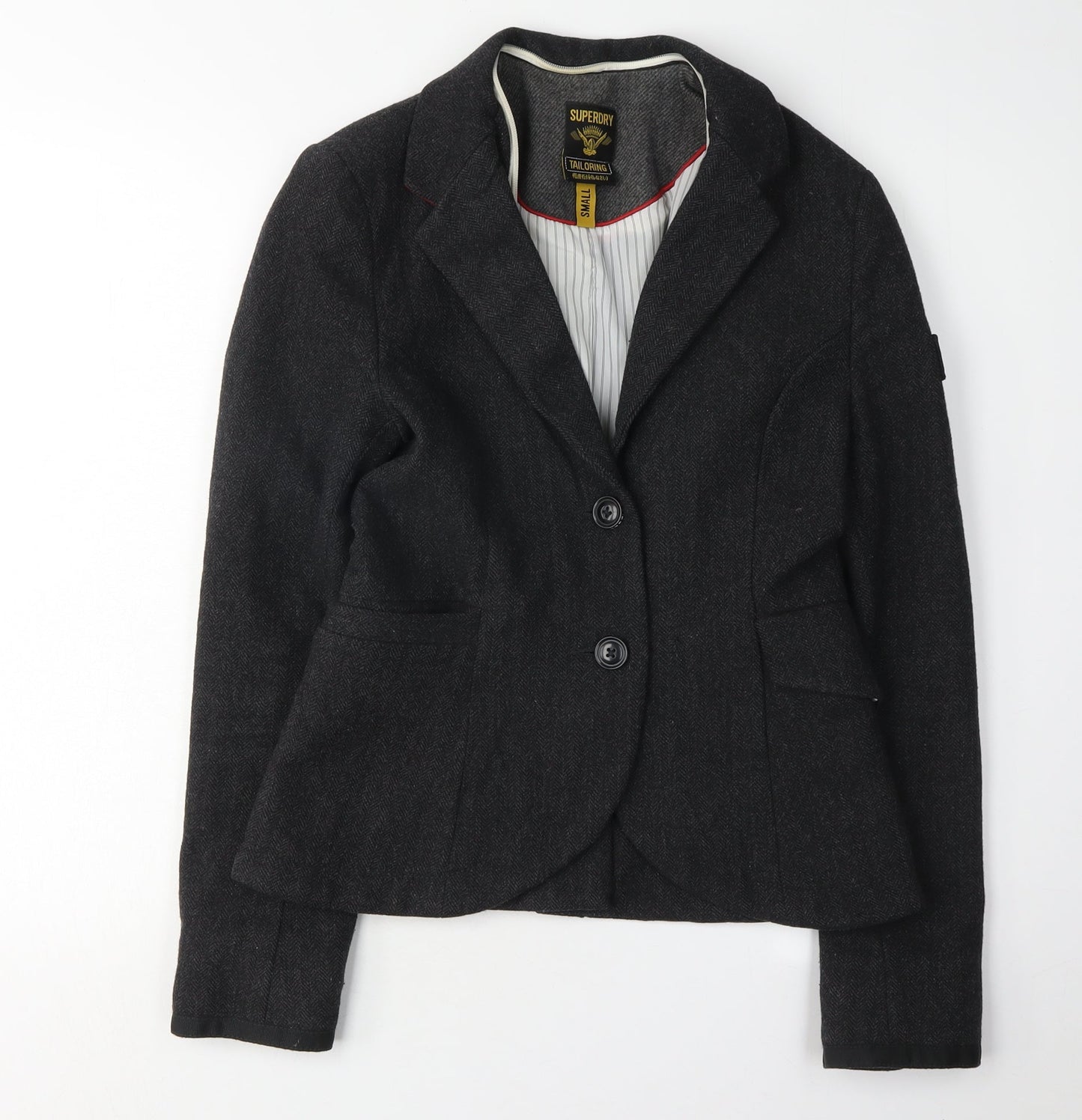 Superdry Women's Black Blazer Small Herringbone Wool