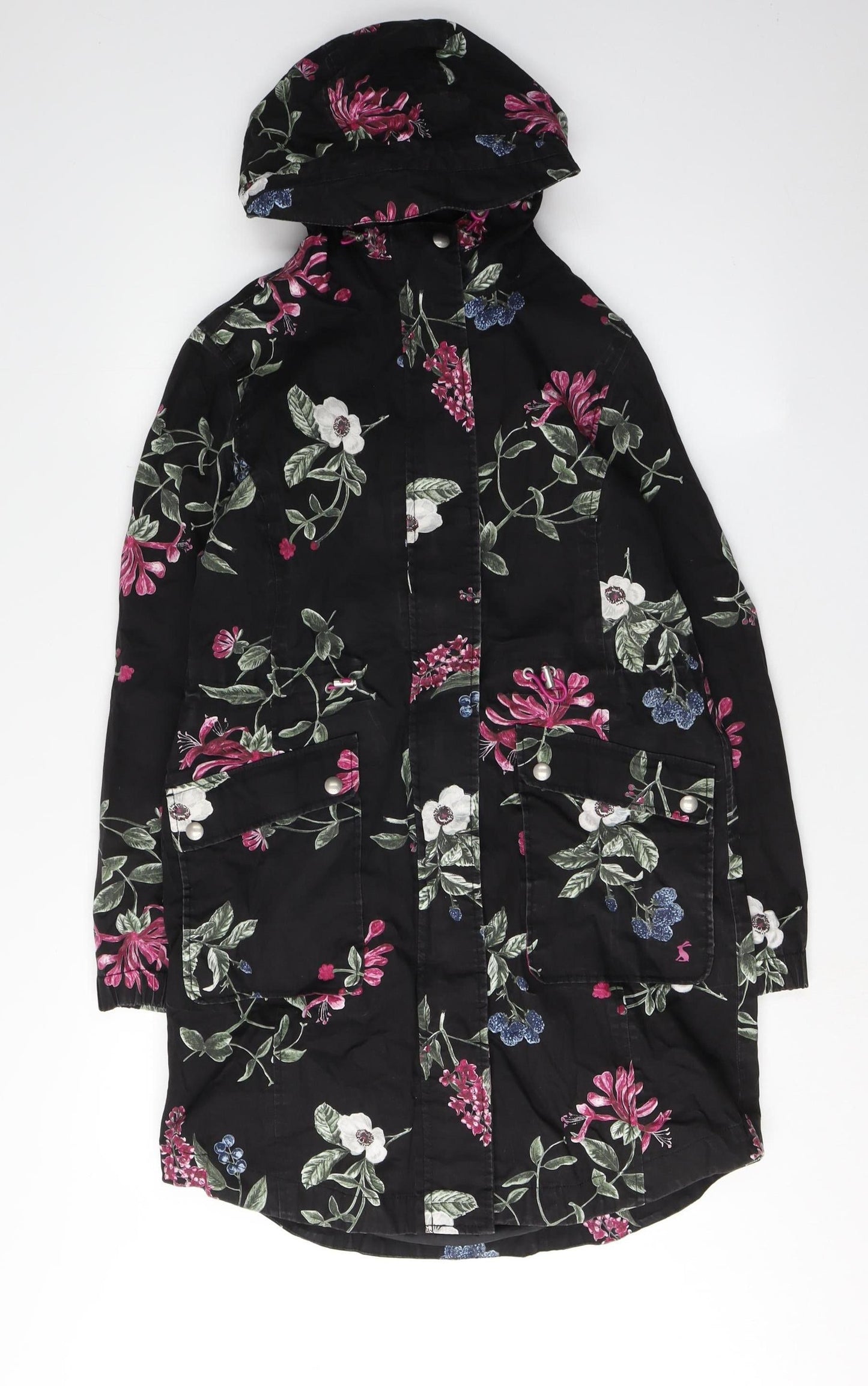 Joules Women's Black Floral Waterproof Jacket, Size 2XS