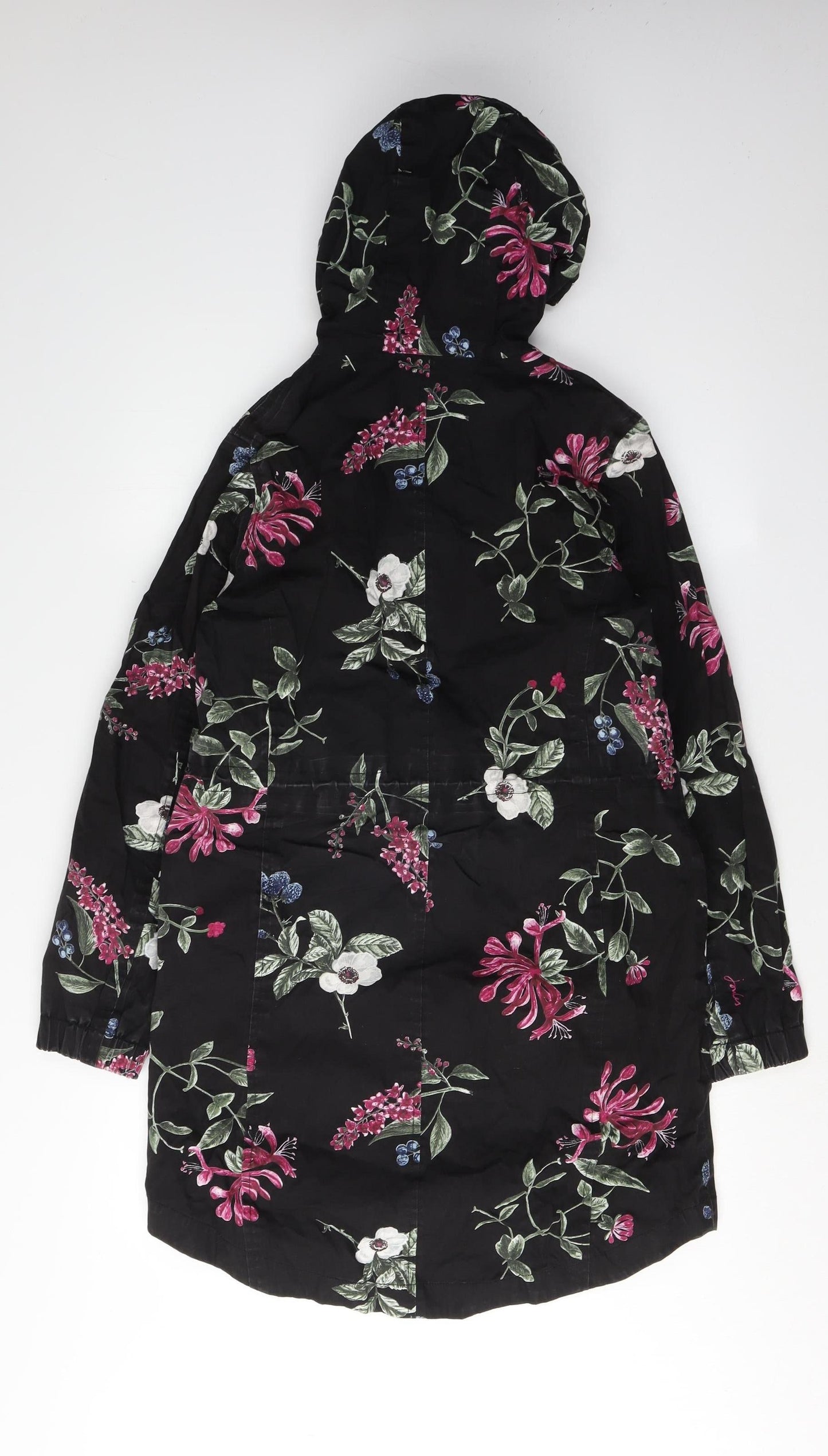 Joules Women's Black Floral Waterproof Jacket, Size 2XS