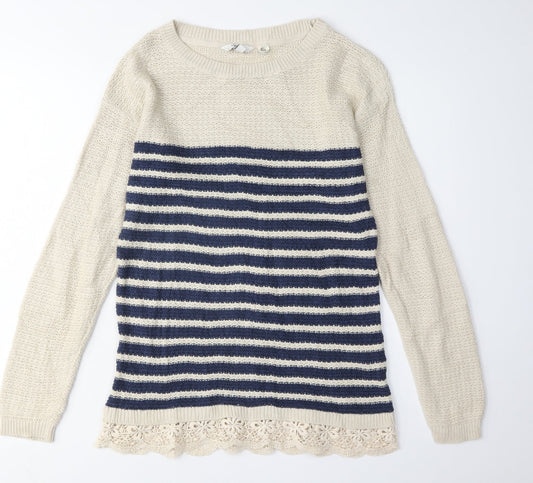 FatFace Women's Beige Striped Pullover Jumper Size 8