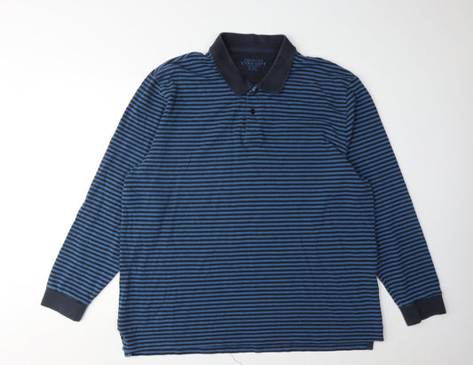 Charles Tyrwhitt Men's Blue Striped Long Sleeve Polo 2XL