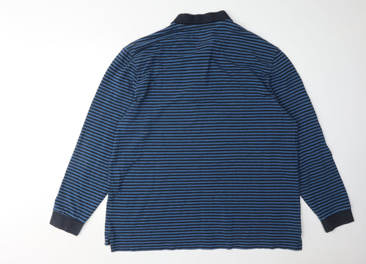 Charles Tyrwhitt Men's Blue Striped Long Sleeve Polo 2XL
