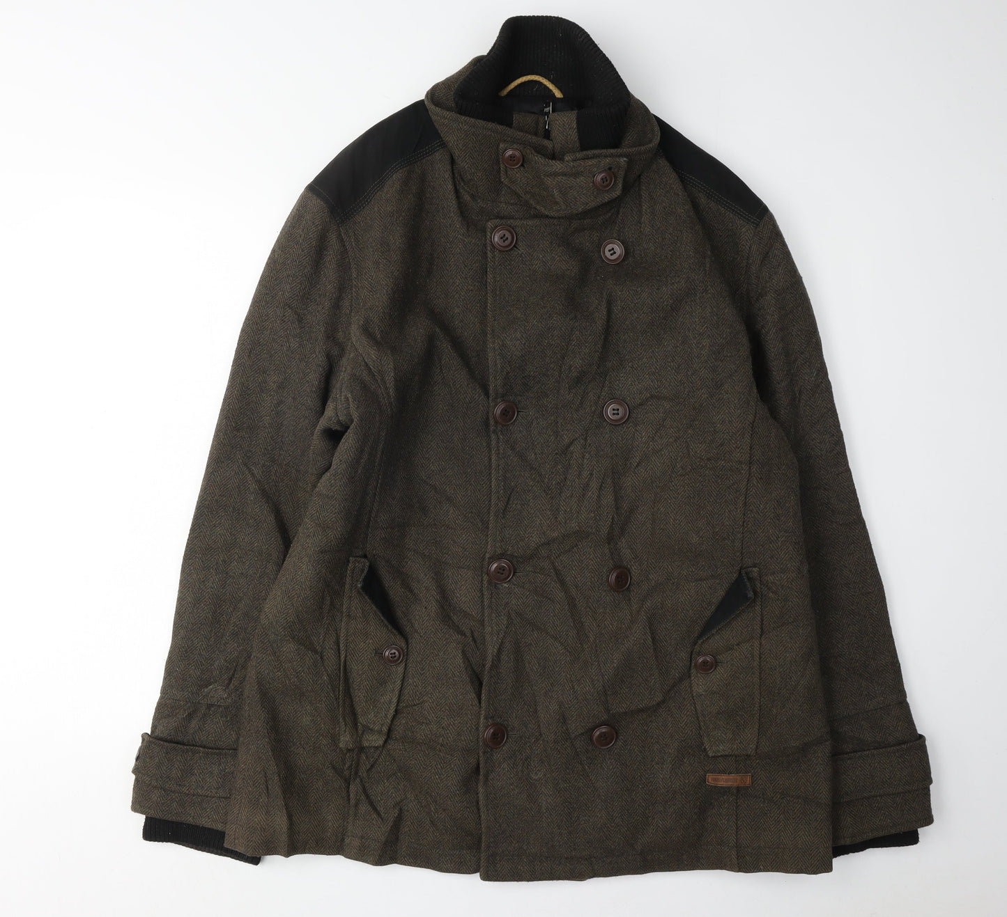 Tokyo Laundry Men's Brown Pea Coat, Size L, Double-Breasted