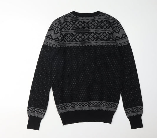 AllSaints Men's Black Argyle Pullover Jumper, Size S