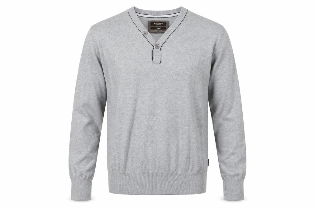 Front view of St. George by Duffer Men's Grey Henley Jumper, size S