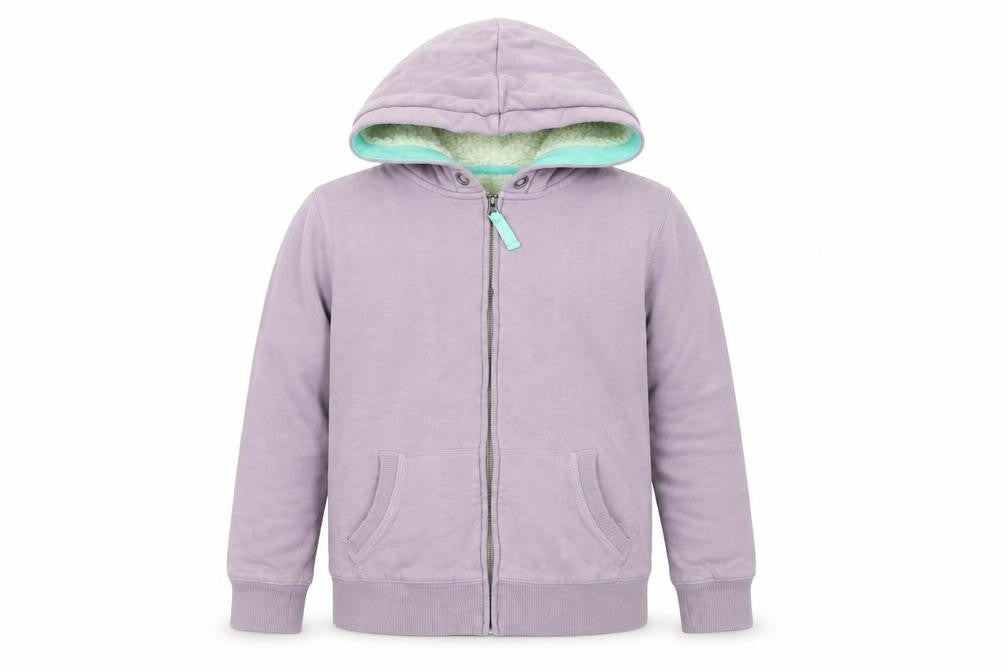 Front view of johnnie b girls’ purple hooded jacket, size 12, years