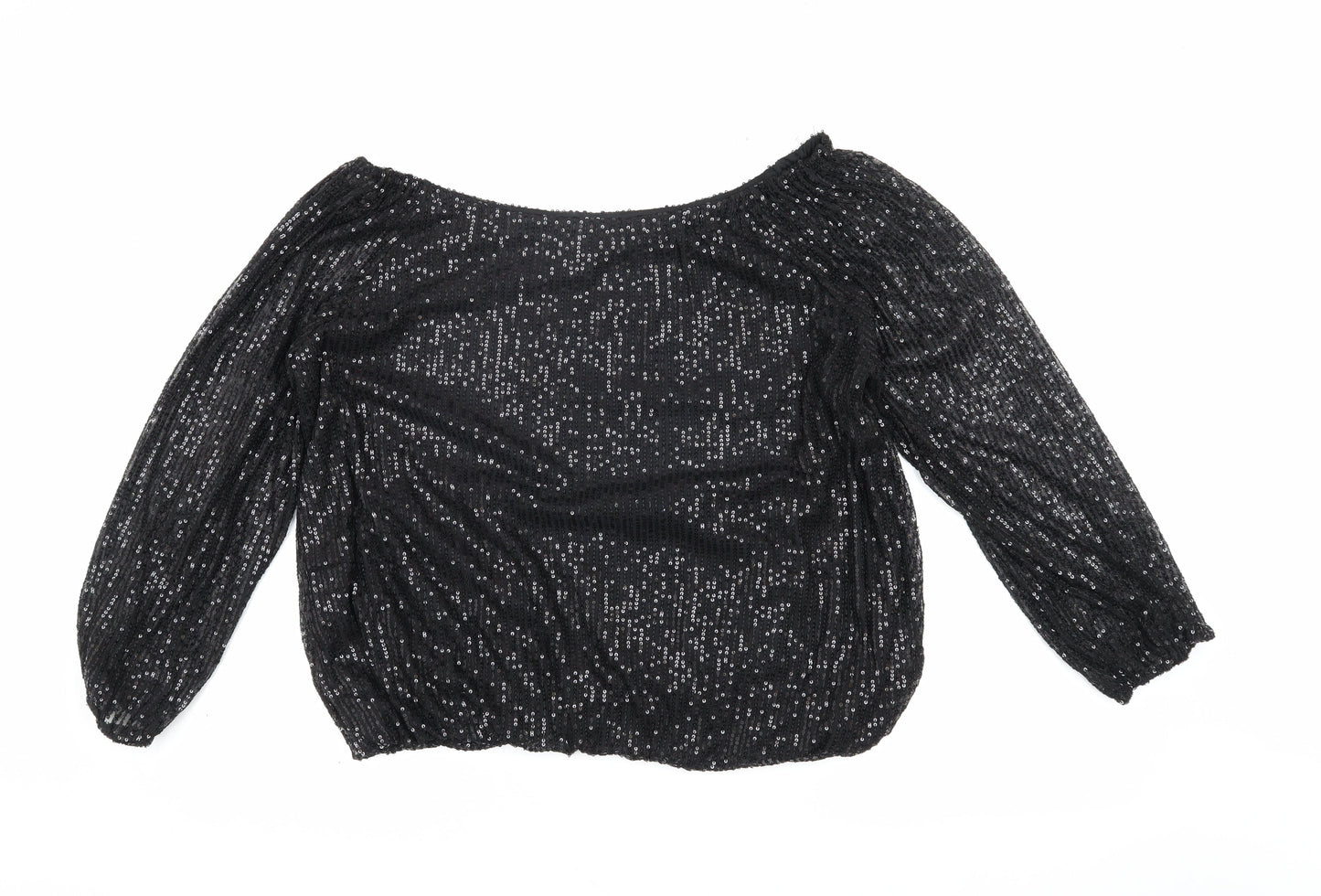 QED London Women's Black Sequin Off Shoulder Blouse