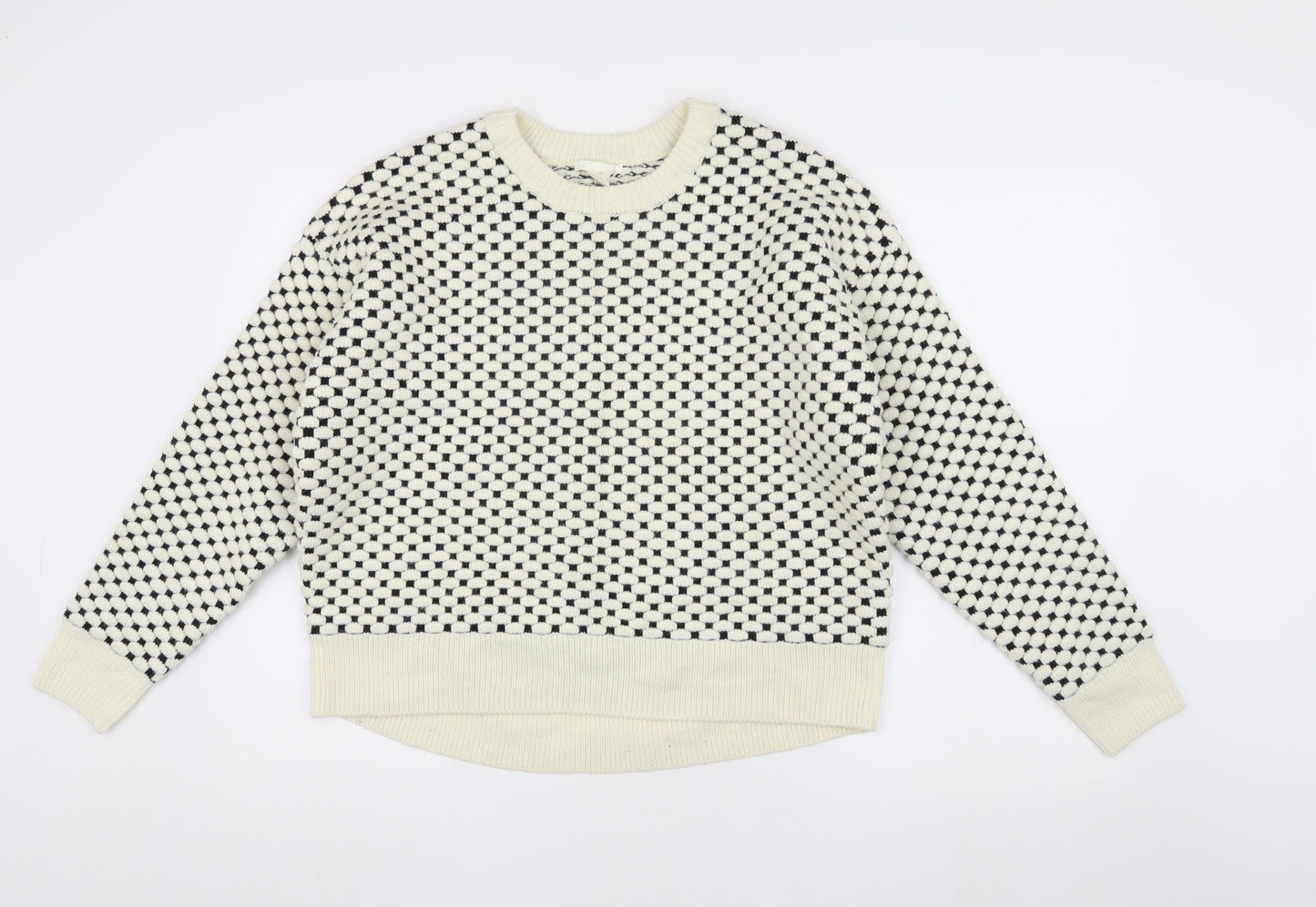 H&M Women's White Geometric Pullover Jumper Size S