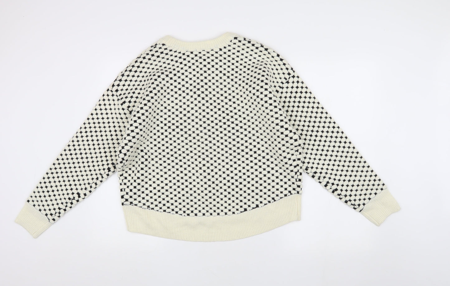H&M Women's White Geometric Pullover Jumper Size S