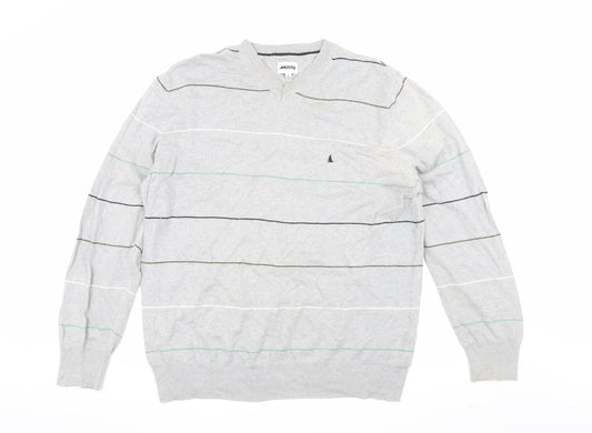 Musto Men's Grey XL Striped Pullover V-Neck Jumper