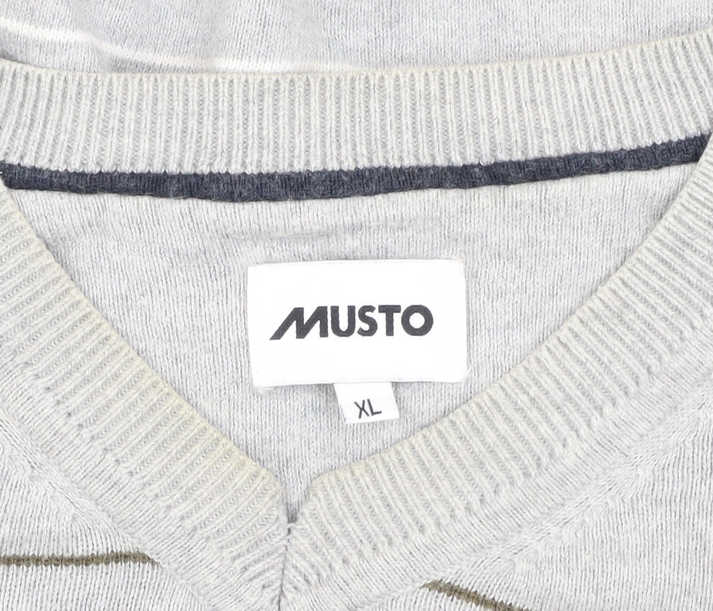 Musto Men's Grey XL Striped Pullover V-Neck Jumper