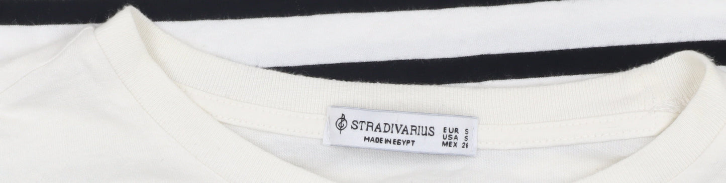 Stradivarius Womens Striped Cotton T-Shirt Multicoloured Size 10