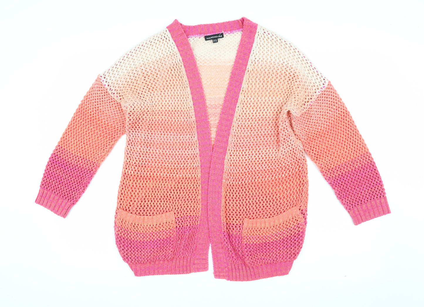 Warehouse Women’s Multicoloured Open-Knit Open Front Cardigan Size 12
