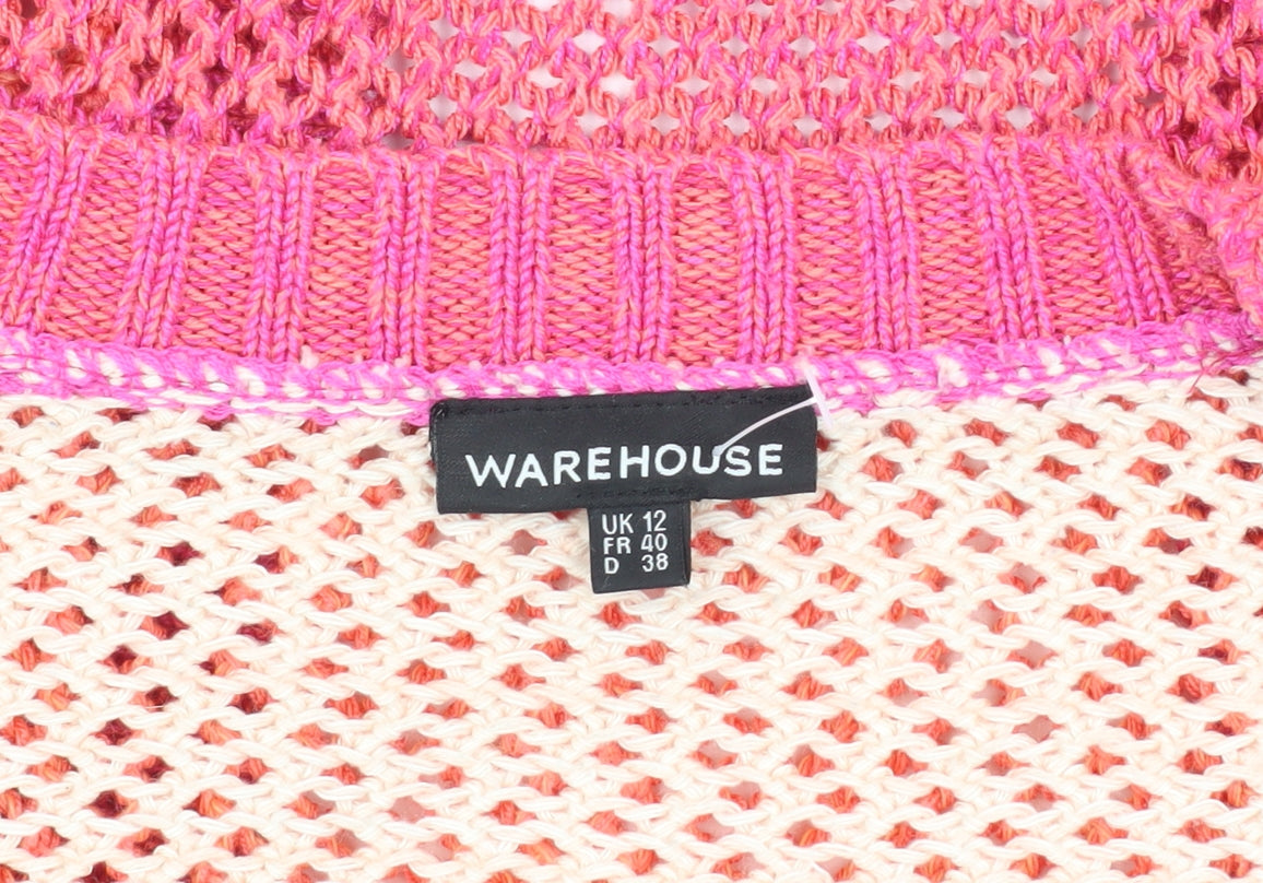 Warehouse Women’s Multicoloured Open-Knit Open Front Cardigan Size 12