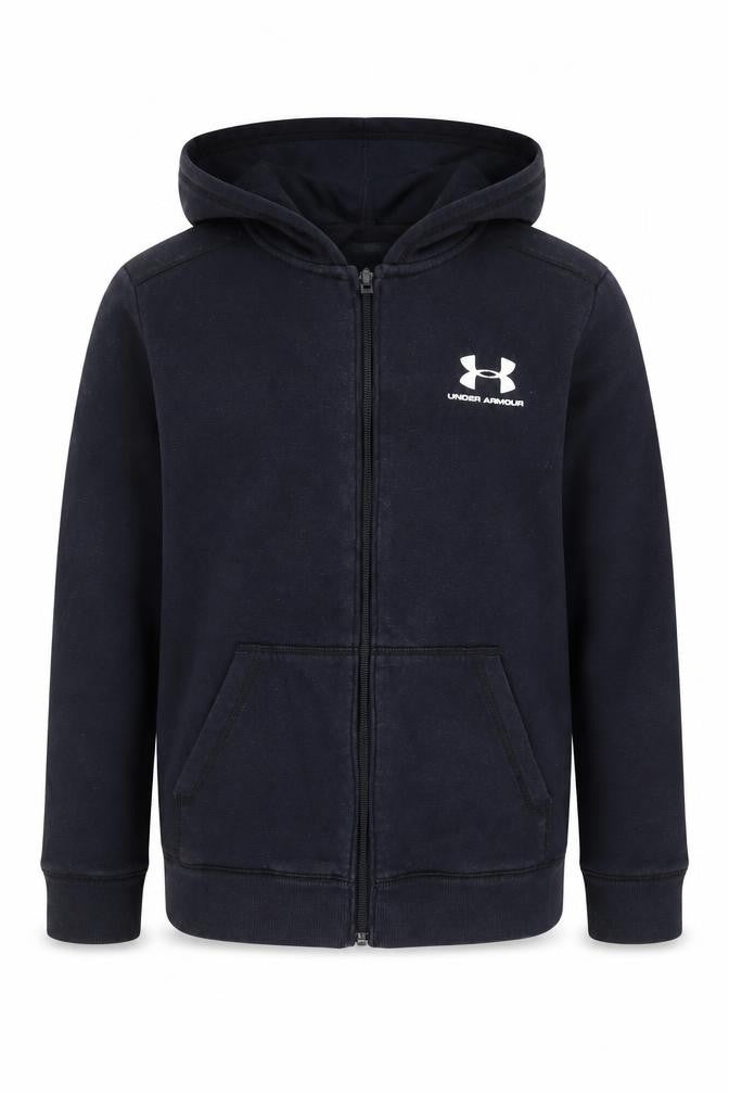 Front view of Under Armour boys’ black full zip hoodie m