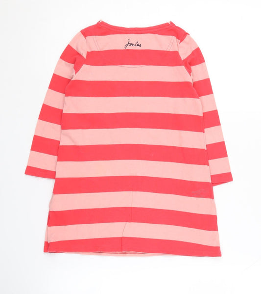 Joules Girls Striped Cotton Dress Pink Red Long Sleeve Size 6Y