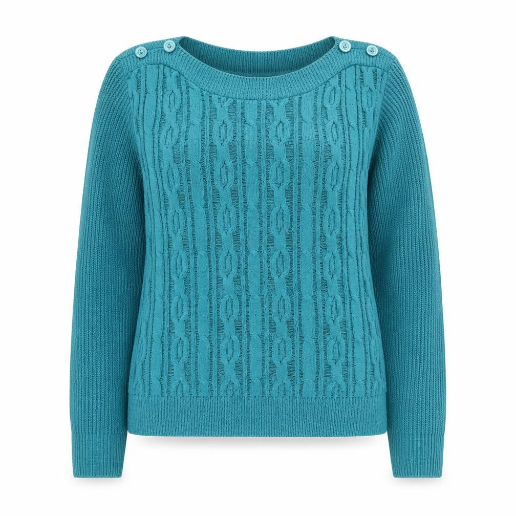 Womens UK M/L  Lakeland Blue Pullover Cable-Knit