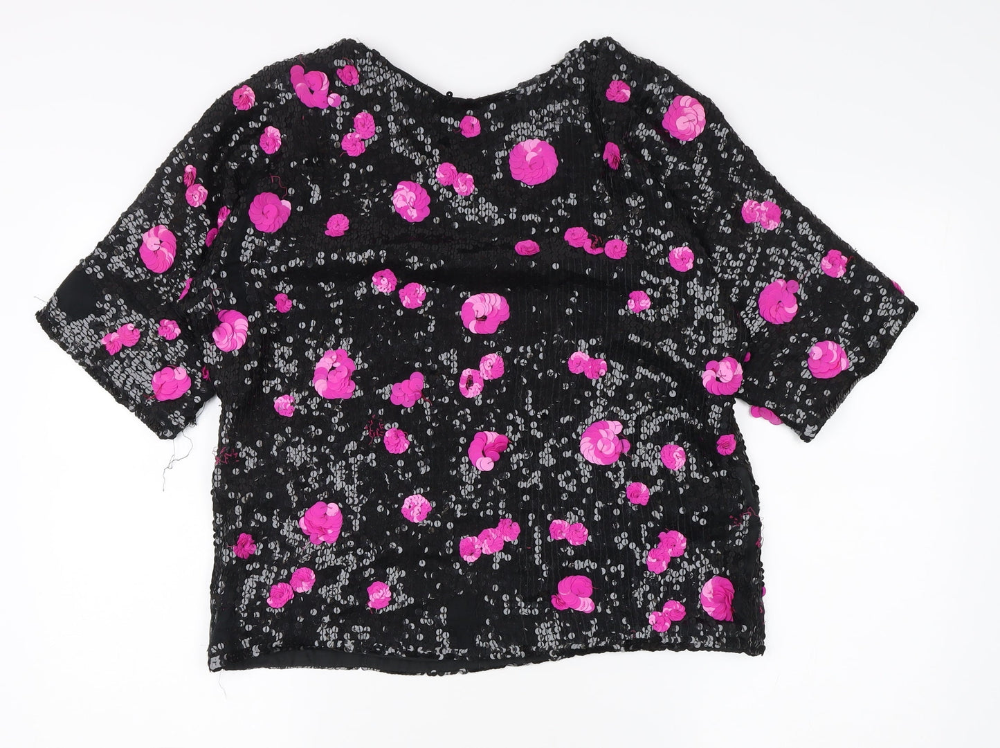 Frank Usher Women's Black Floral Sequin Blouse, Small