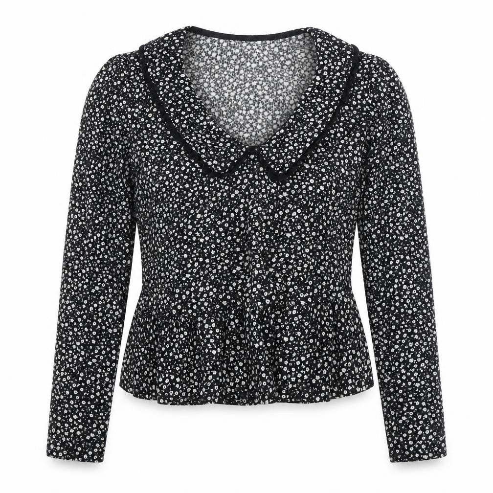 New Look Women's Black Floral Collared Blouse Size 10