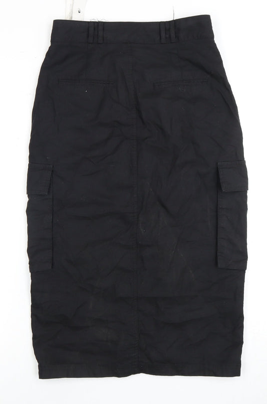 Stradivarius Women's Black Cargo Midi Skirt Size 6 with Pockets
