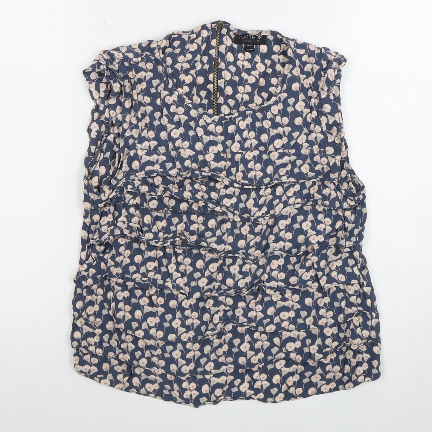 Topshop Women’s Blue Floral Ruffle Blouse Size 12