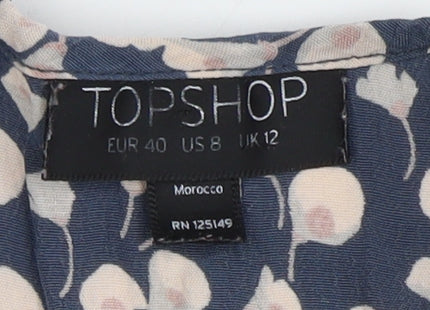 Topshop Women’s Blue Floral Ruffle Blouse Size 12
