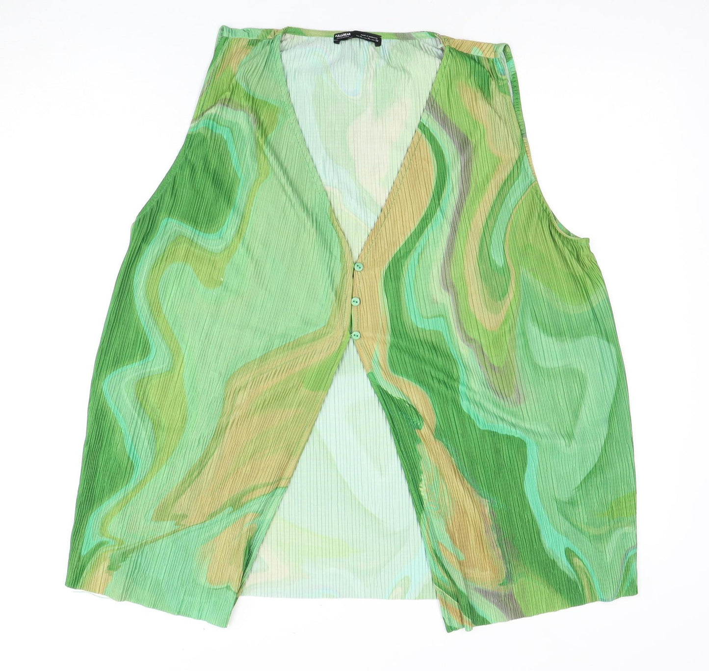 Pull & Bear Women's Green V-Neck Sleeveless Blouse