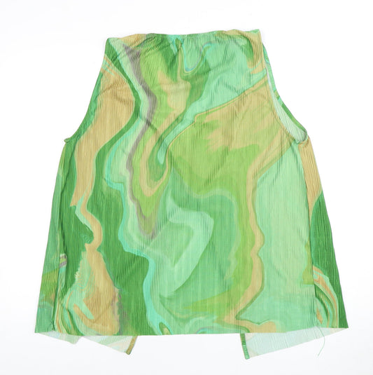 Pull & Bear Women's Green V-Neck Sleeveless Blouse