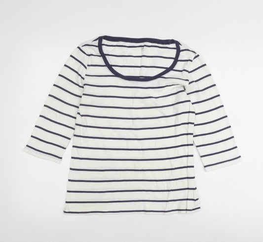 Gap Women's White Striped T-Shirt, L, 3/4 Sleeve Casual