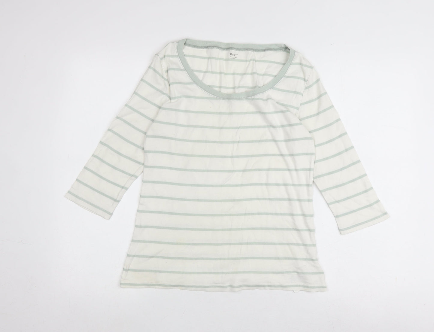 Gap Women's White Striped Top L 3/4 Sleeve Scoop Neck