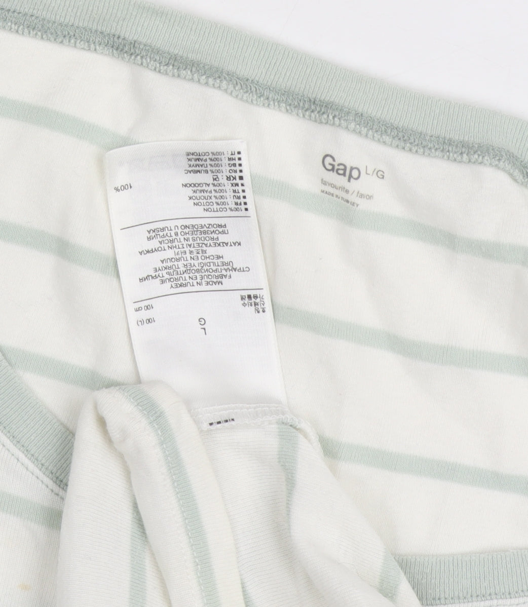 Gap Women's White Striped Top L 3/4 Sleeve Scoop Neck