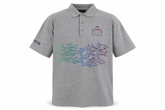 Mens Grey Graphic Polo Shirt XL Short Sleeve Cotton