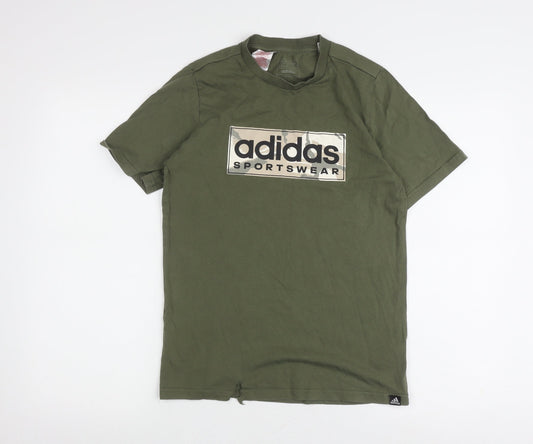 Adidas Boys Green T-Shirt, Size 13-14, Graphic Logo, Casual