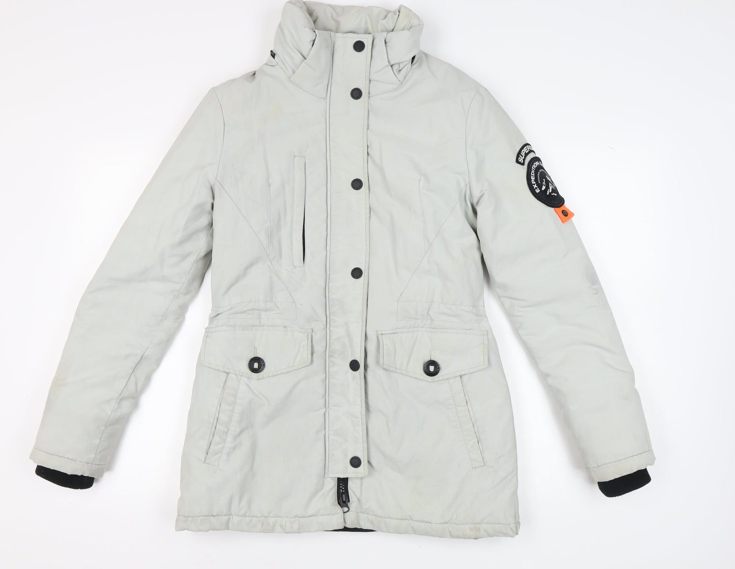 Superdry Women's White Parka Coat Size 8
