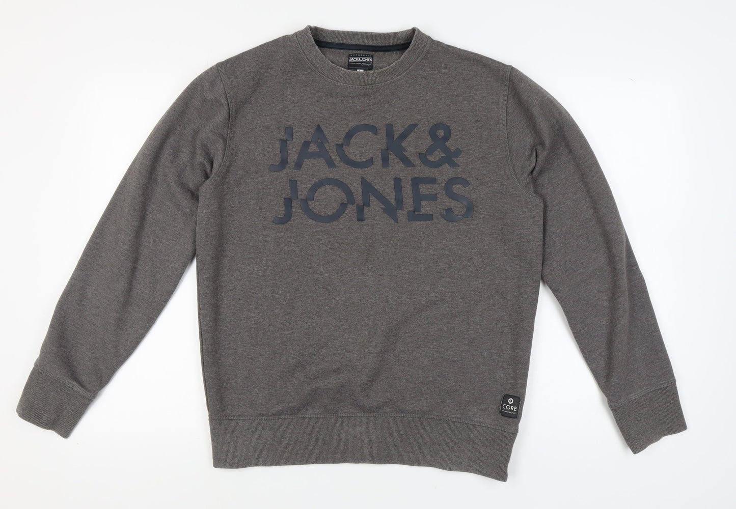 Jack & Jones Men's Grey Graphic Pullover Sweatshirt L